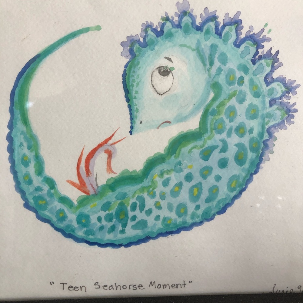 Colorful Seahorse Watercolor by Susie Shaw- framed and ready!